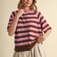 STRIPED SHORT SLEEVE SWEATER CARDIGAN MSW11671: OLIVE PLUM / M