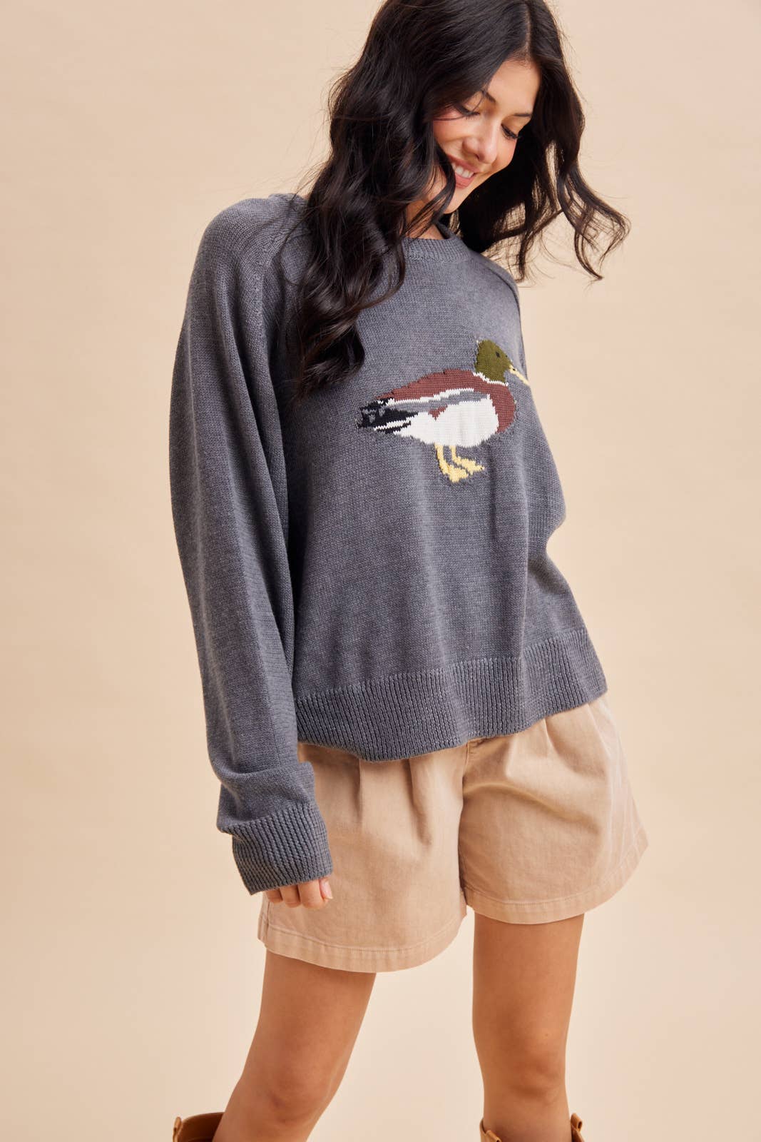 MALLARD DUCK KNITTED SWEATER: DARK FLAX / S