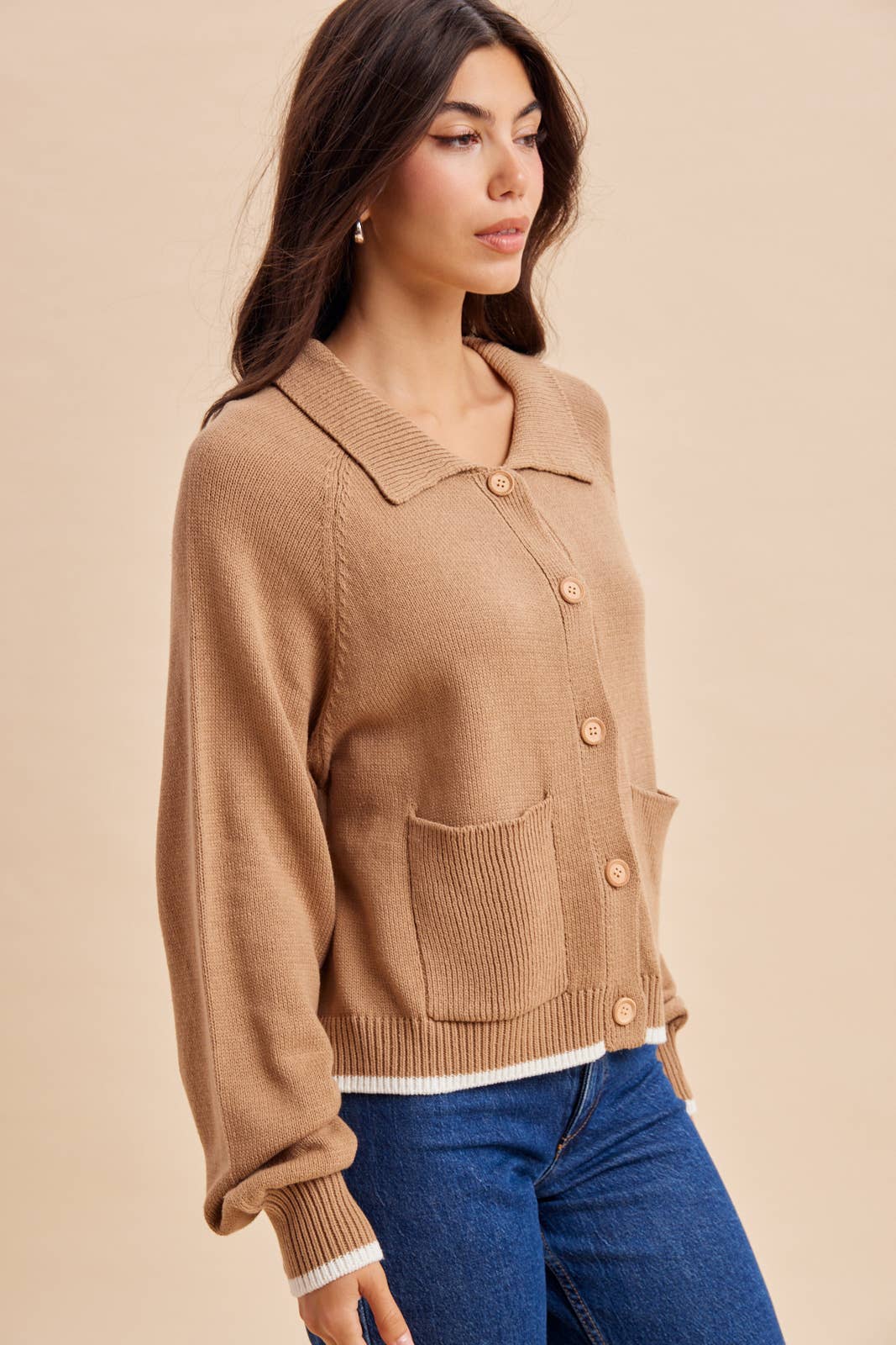 BEAGLE KNITTED CARDIGAN: DUSTED OLIVE / L