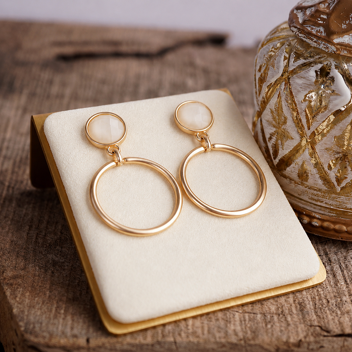 Gold Dipped Hoop Earrings with Faceted Stone – Color Pop Glow: Garnet Red