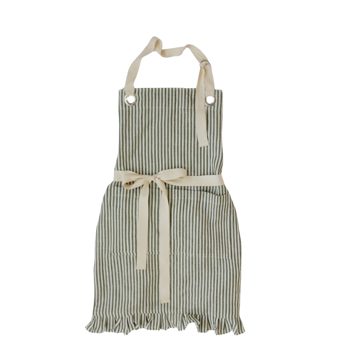 Ruffle Pin Stripe Apron: Blue