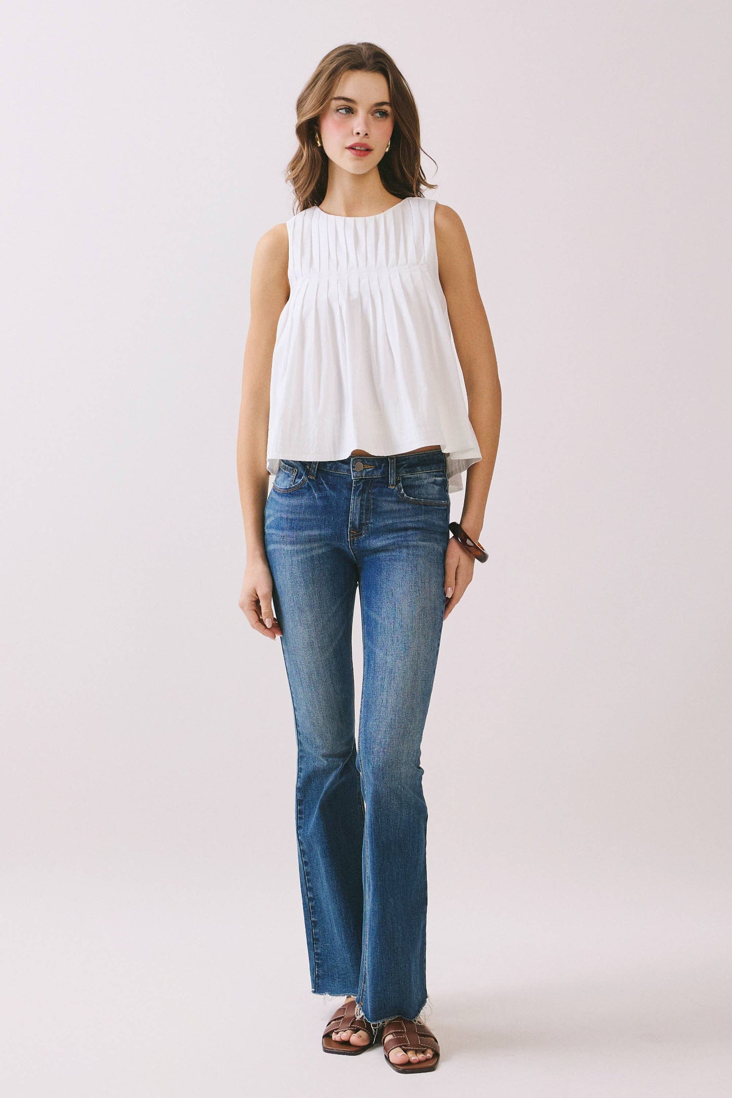 CT9082-Pleated Detail High Low Sleeveless Top: Baby Blue / L