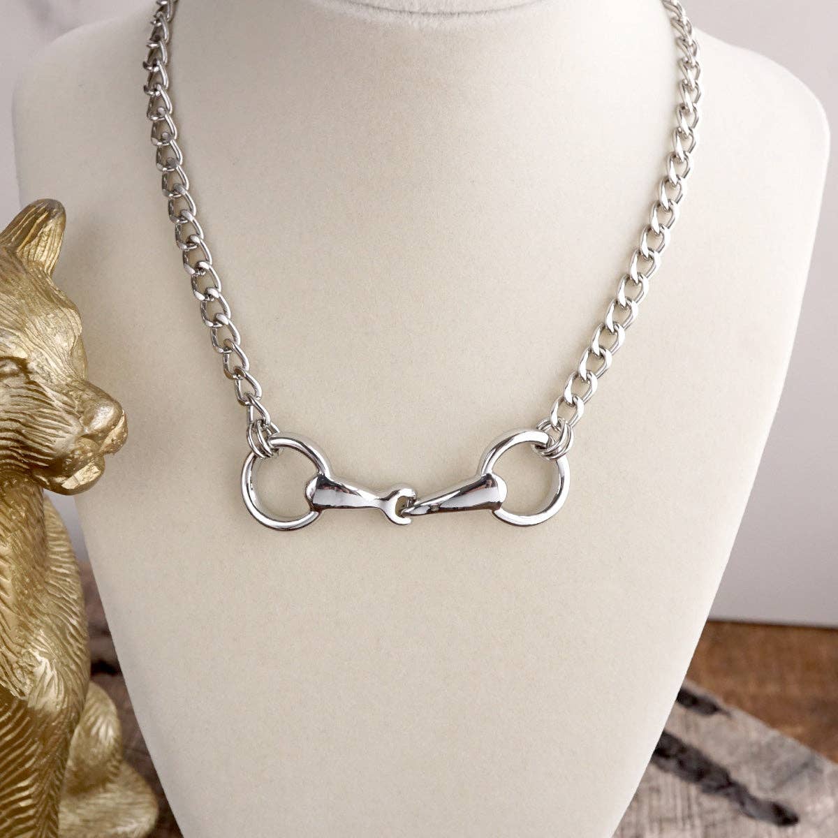 Horse Bit Chain Necklace – Gold Silver - Modern Equestrian Link Necklace: Gold
