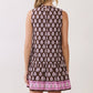 CD07314-Border Print Sleeveless Drop Waist Mini Dress: Brown / S