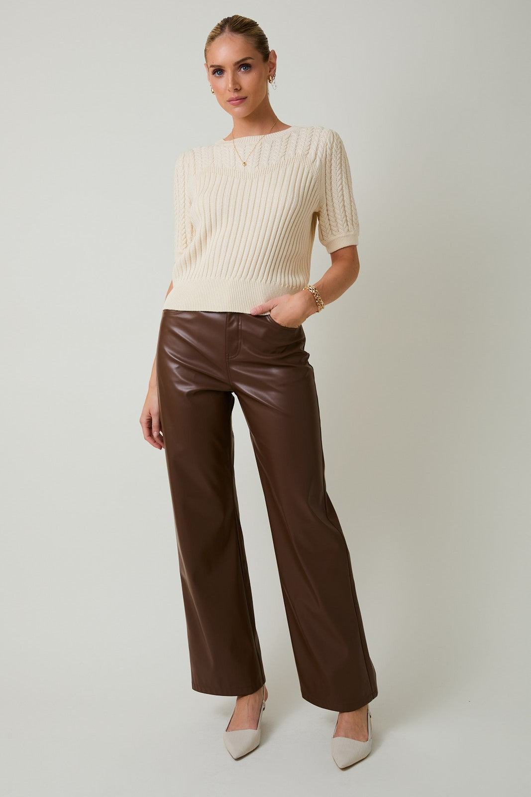 Round Neck Puff Sleeve Sweater Ivory