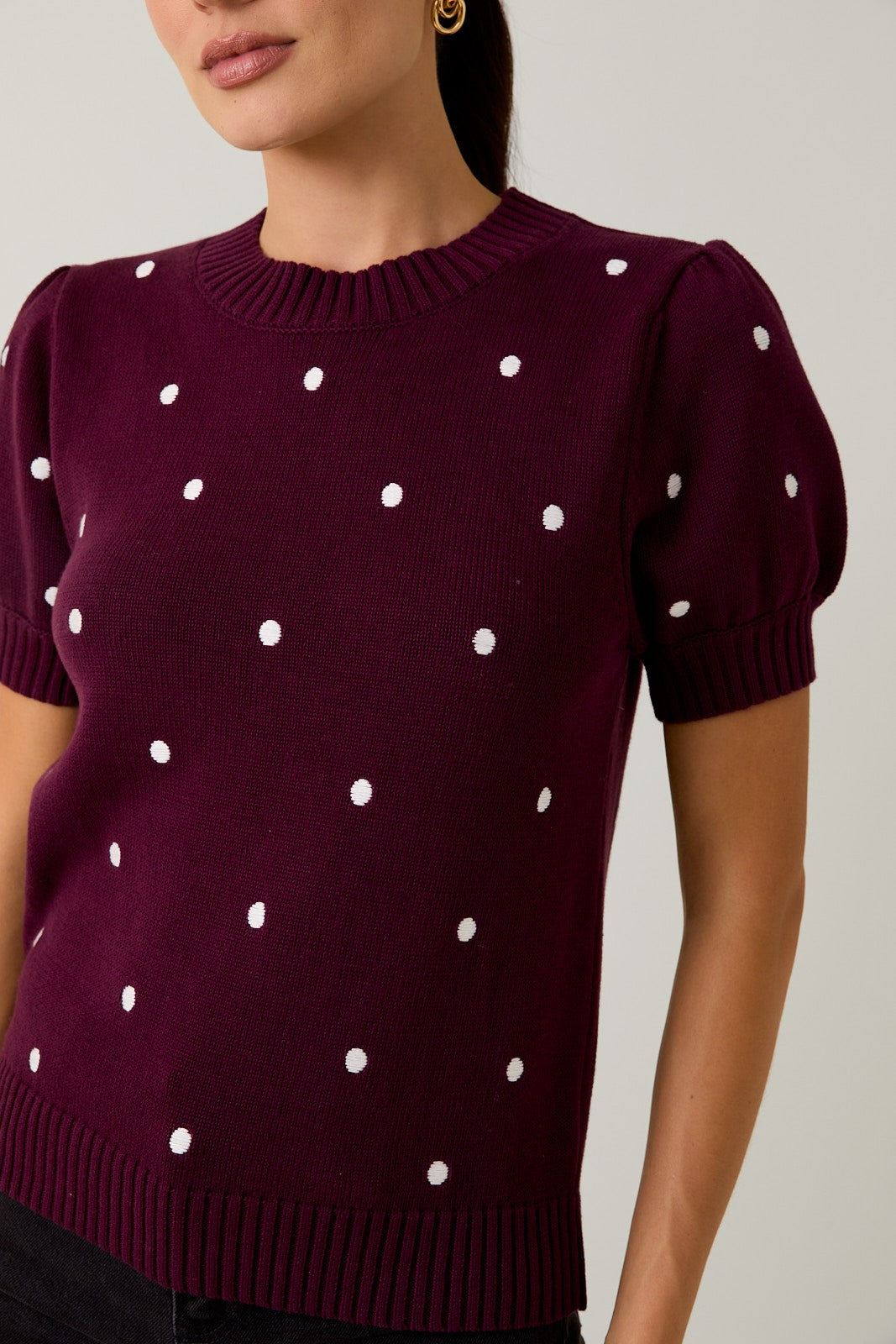 Plum Dot Short Sleeve Sweater