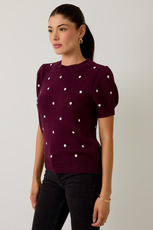 Plum Dot Short Sleeve Sweater