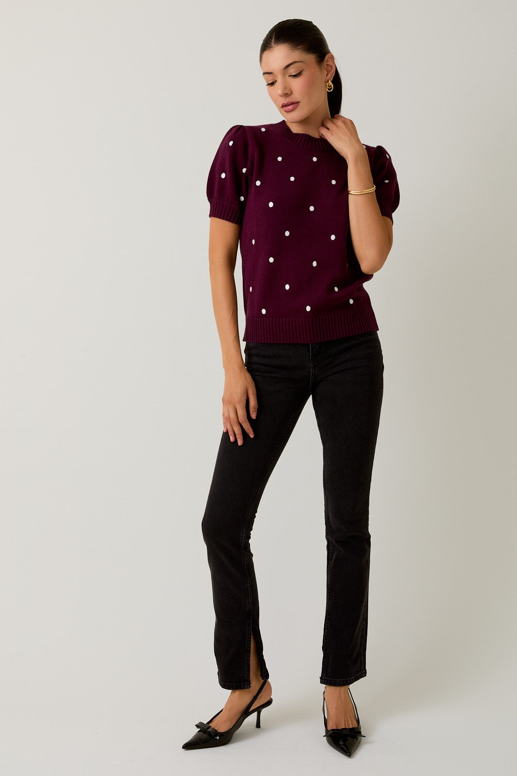 Plum Dot Short Sleeve Sweater