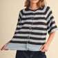 STRIPED SHORT SLEEVE SWEATER CARDIGAN MSW11671: OLIVE PLUM / M