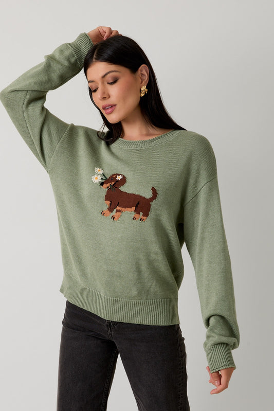 Sophie Dachshund Sage Sweater