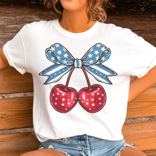 Coquette Tee USA Cherry Bow Tshirt Flag Bow T-Shirt