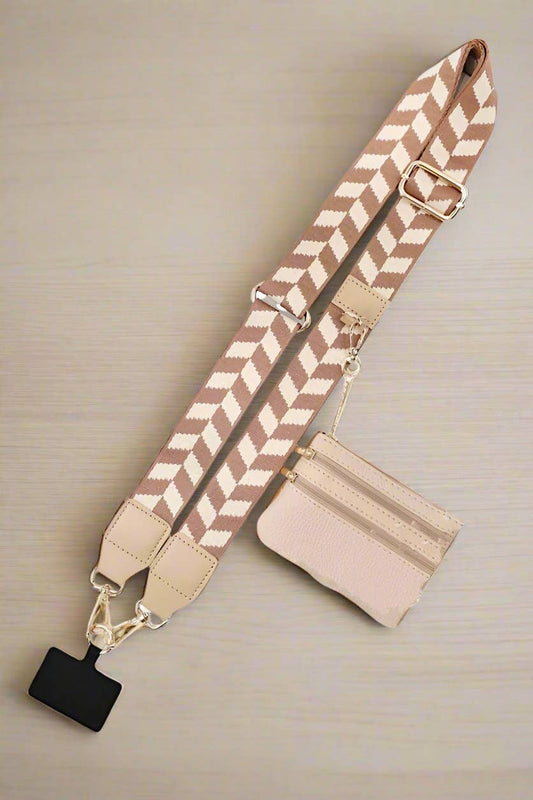 Tan Chevron Phone Crossbody Strap