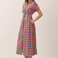 CD07590-Multicolor Check Button Down Midi Dress: Multi / S