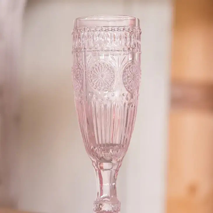 Vintage Style Pressed Glass Champagne Flute: Pink