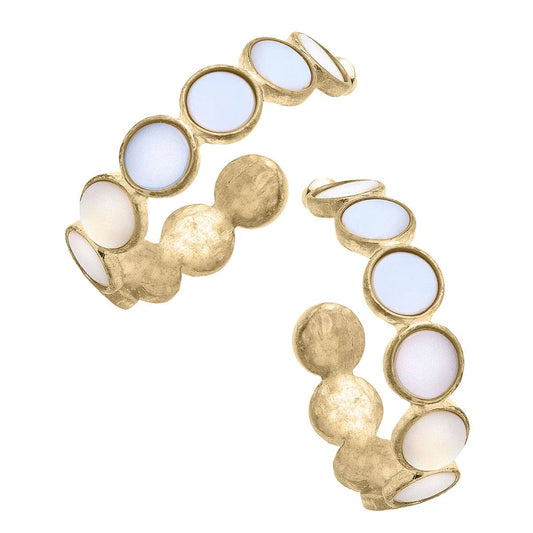 Bethany Disc Mother of Pearl Hoop Earrings in Worn Gold