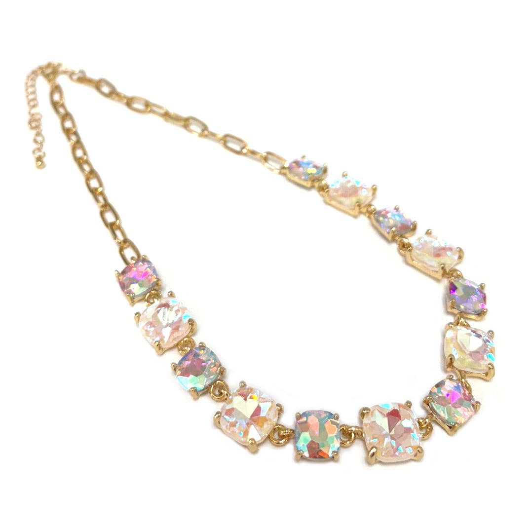 AB and White Multi Crystal and Gold Chain 16"-18" Necklace