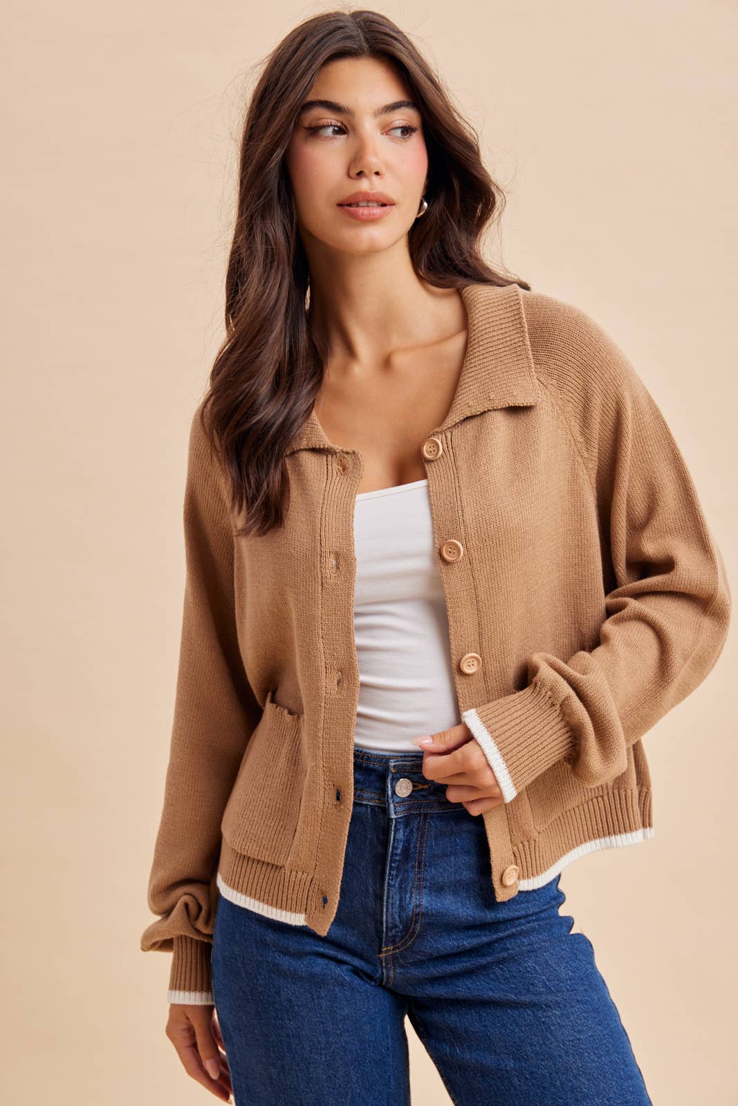 BEAGLE KNITTED CARDIGAN: DUSTED OLIVE / L