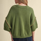 SHORT SLV SWEATER W CONTRAST BLANKET STITCH MSW11471: OLIVE TAUPE / S