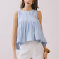 CT9082-Pleated Detail High Low Sleeveless Top: Baby Blue / L