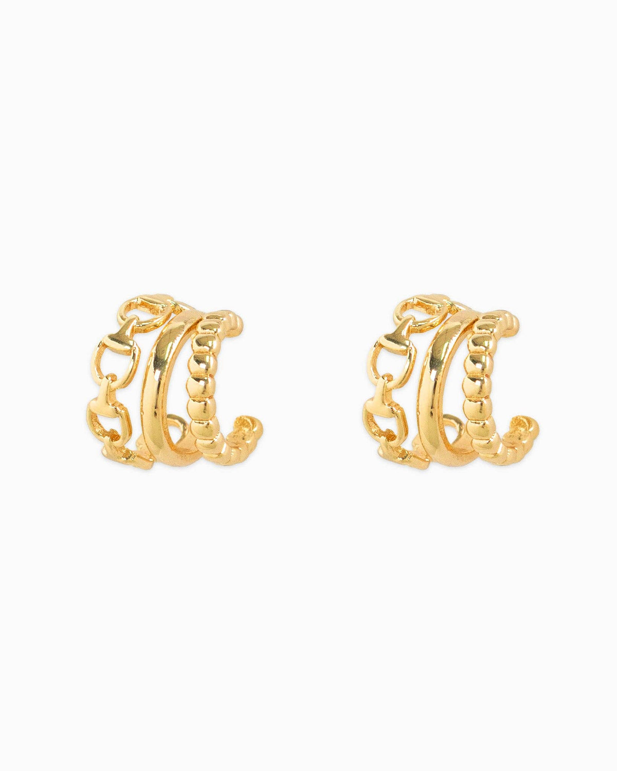 3-Line Horsebit Hoop Earrings: Gold
