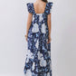 CD06967-Floral Print Ruffle Sleeve Maxi Dress: NAVY / L