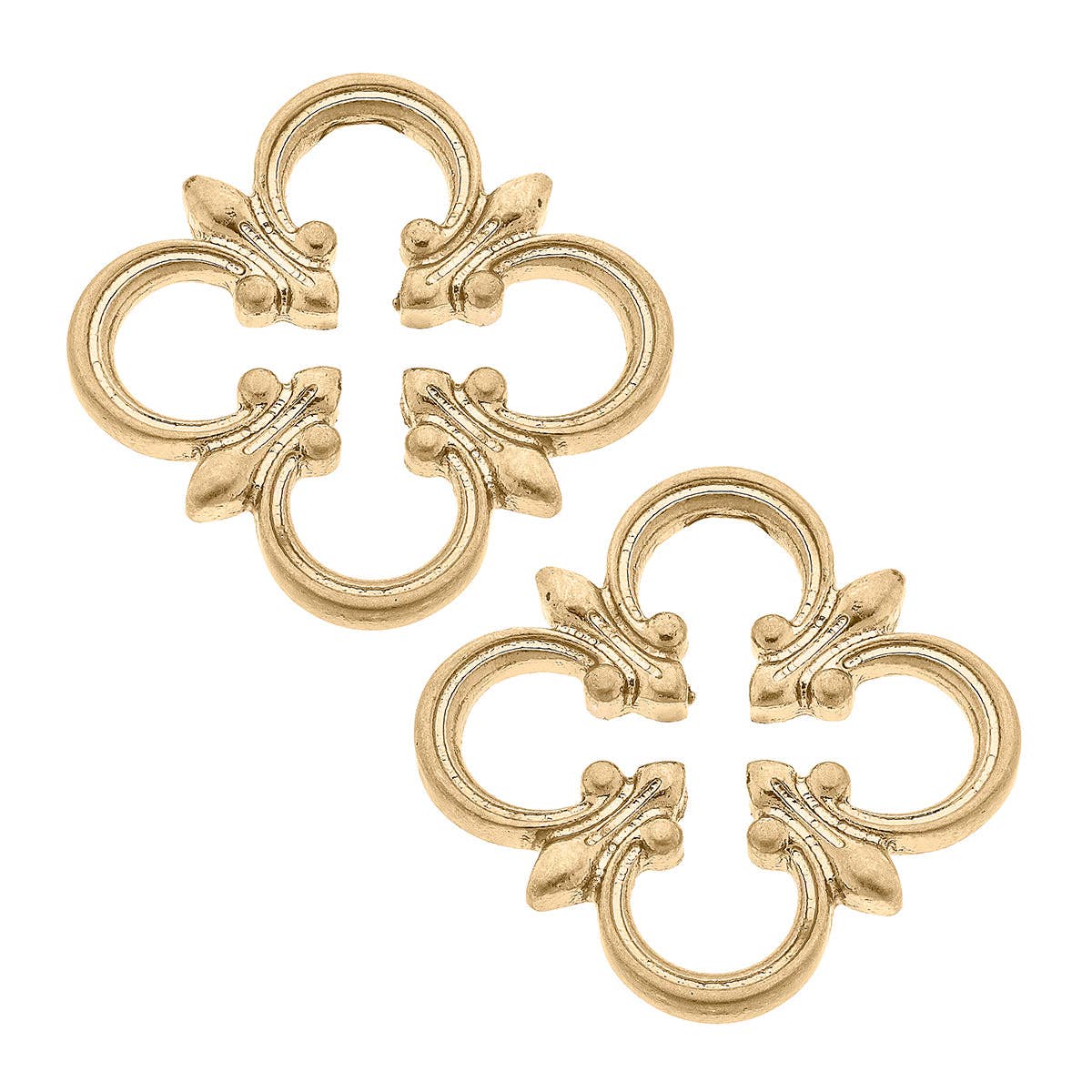 Bellamy Open Quatrefoil Stud Earrings in Worn Gold