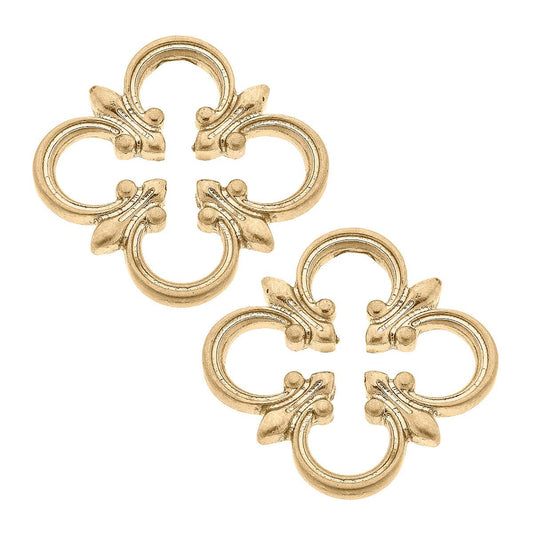 Bellamy Open Quatrefoil Stud Earrings in Worn Gold