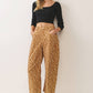 CP10398-Deer Print Barrel Leg Pants: Brown / M