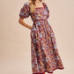 COTTON SQUARE NECK PUFF MAXI: BURNT GINGER / S