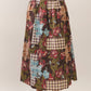 CS4193-Floral plaid patchwork maxi skirt: CHOCOLATE / S