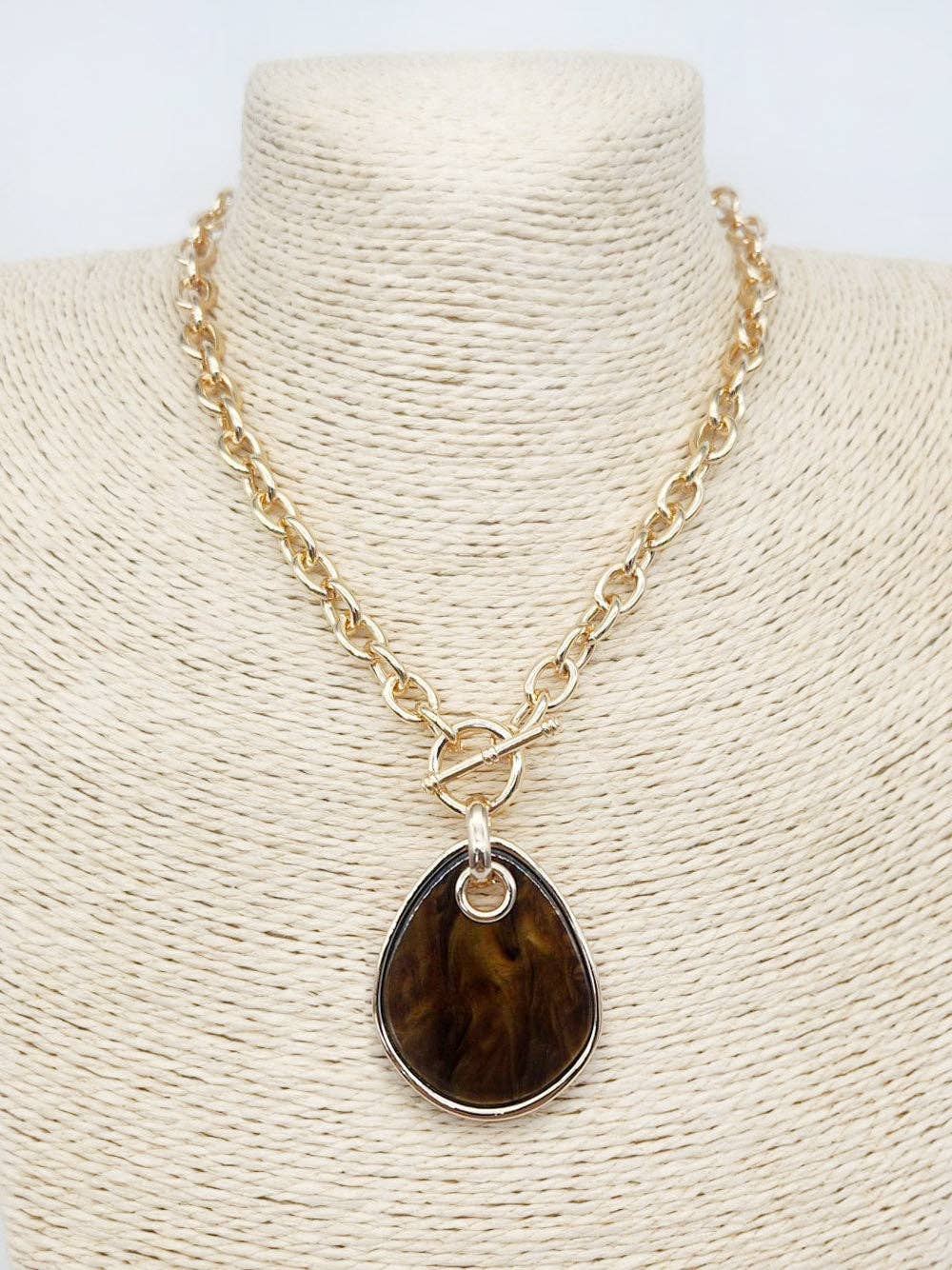 Gold Open Chain with Brown Tortoise Charm 16"-18" Necklace