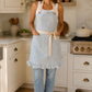 Blue Pinstripe Ruffle Cotton Apron with Pocket