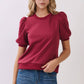 CT8936-Crew Neck Short Puff Sleeves Knit Top: Navy / L