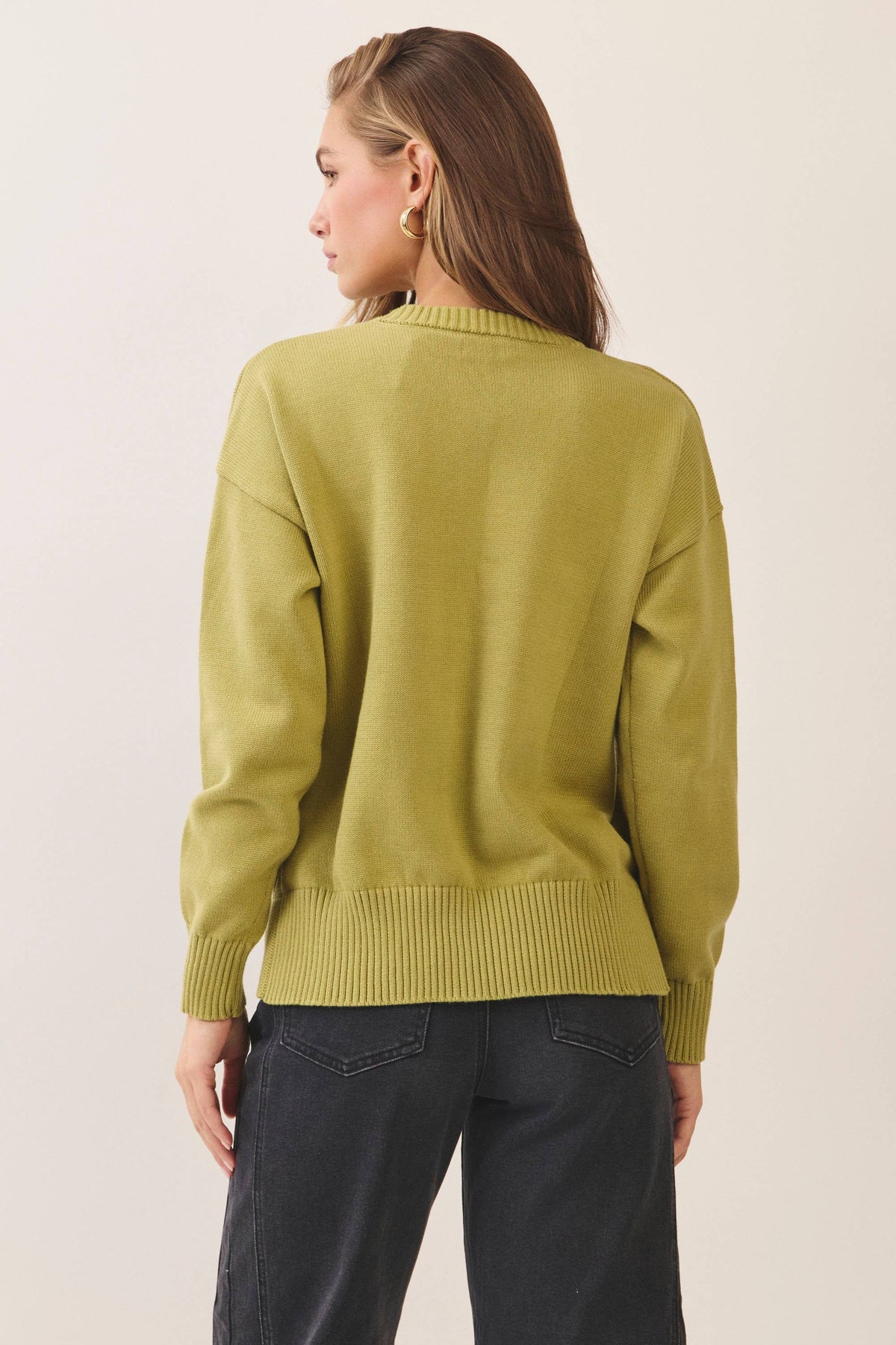 CW2679-Flying Duck Intarsia Crew Neck Sweater: Green / M