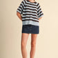 STRIPED SHORT SLEEVE SWEATER CARDIGAN MSW11671: OLIVE PLUM / M