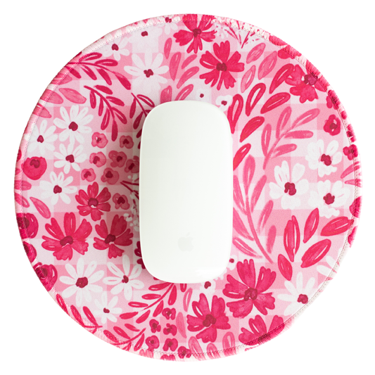 Pink Floral Gingham Mousepad