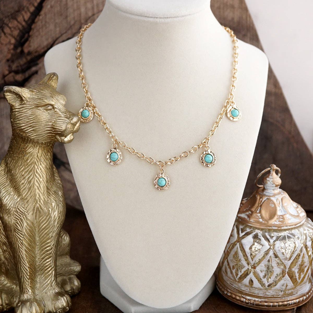 Cabochon Station Charm Necklace - Pearls Turquoise - Petite Glow: Pearl