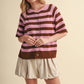 STRIPED SHORT SLEEVE SWEATER CARDIGAN MSW11671: OLIVE PLUM / L