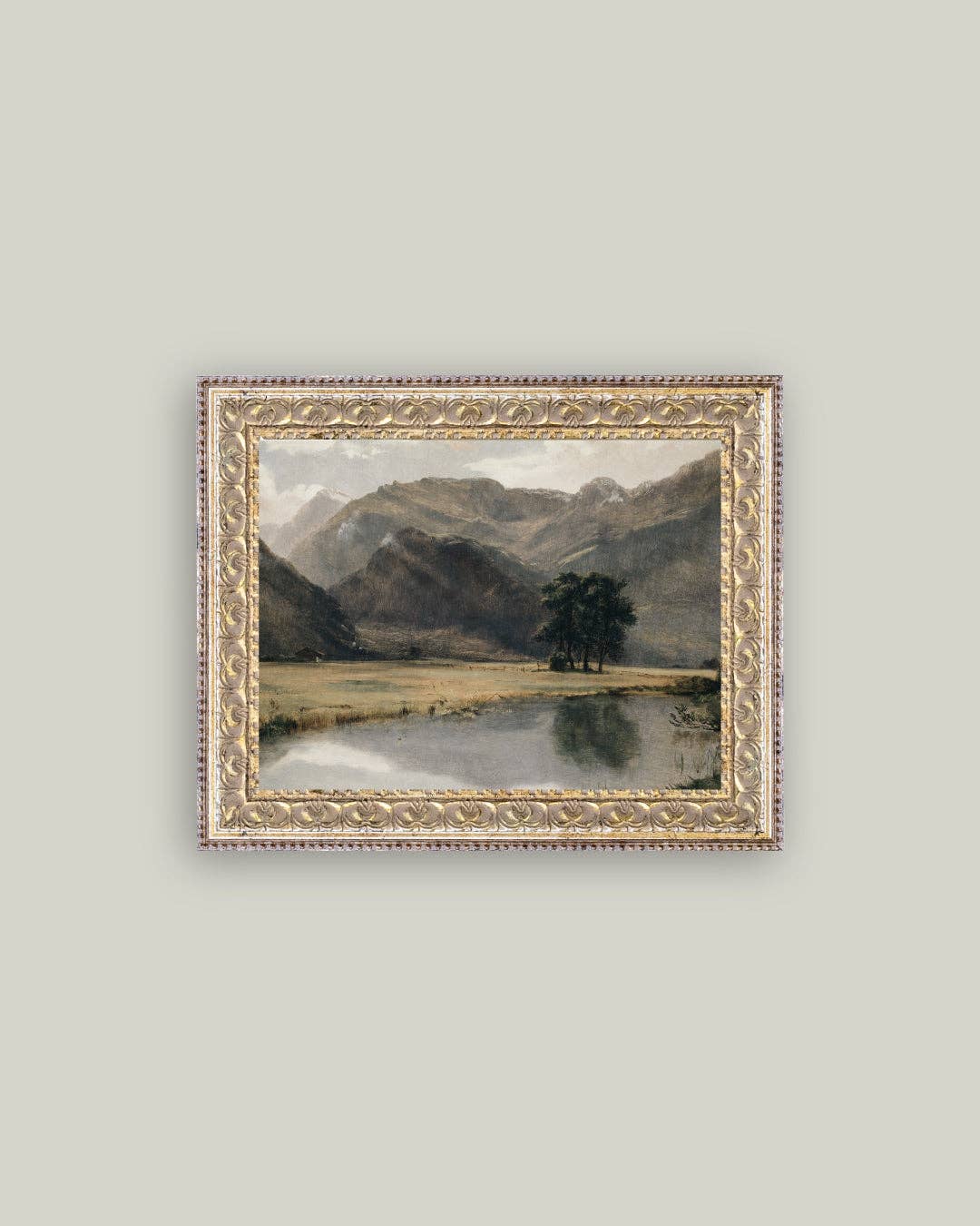 River Mountainscape Framed Antique Art: 10x8
