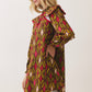 CD07564-Geometric Print Ruffle Mini Dress: CHOCOLATE / S