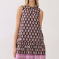 CD07314-Border Print Sleeveless Drop Waist Mini Dress: Brown / S