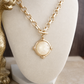 Gold Toggle Pendant Chain Necklace – Color Stone Glow: Soft Ivory