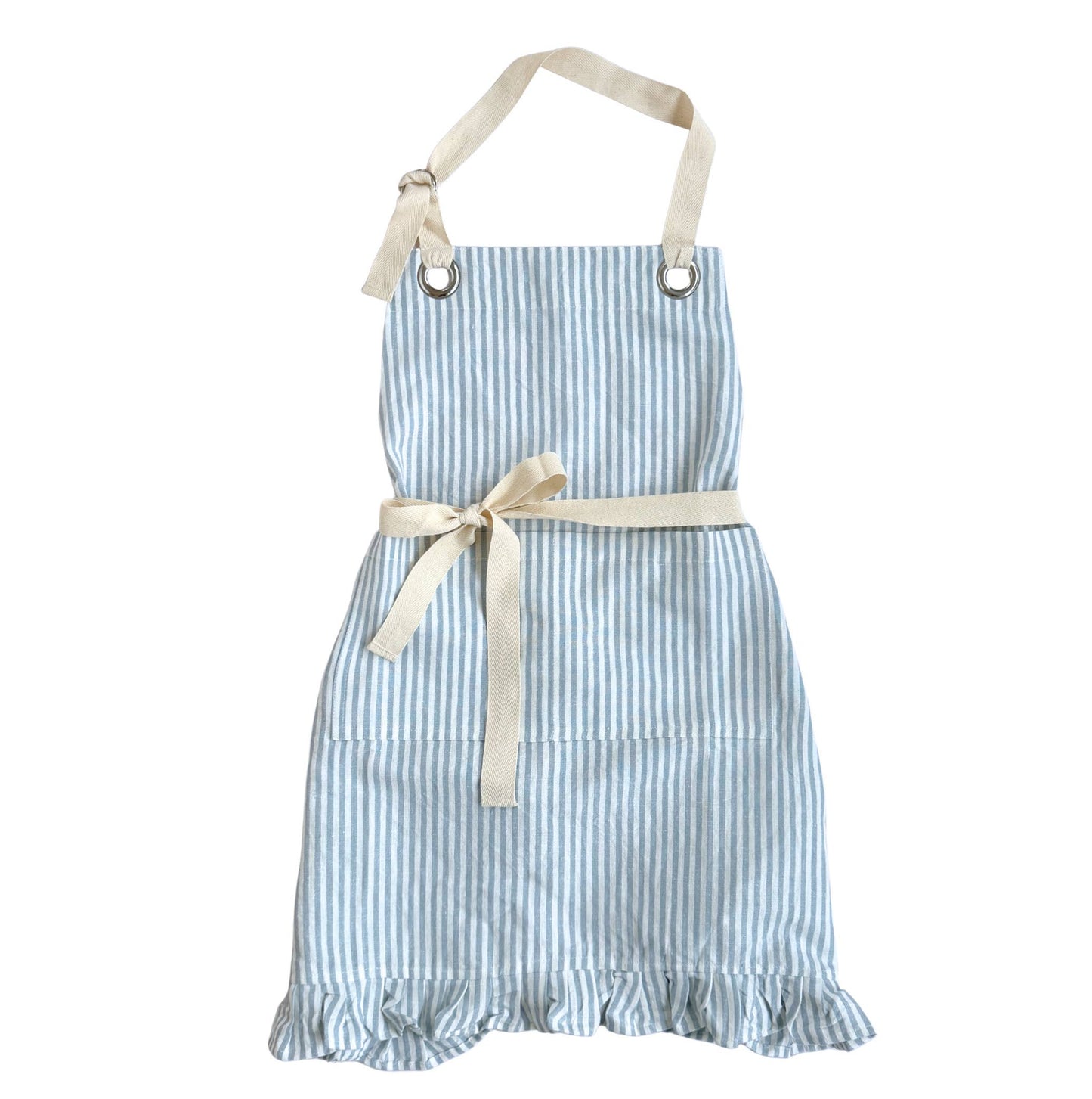 Ruffle Pin Stripe Apron: Blue