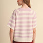 STRIPED SHORT SLEEVE SWEATER CARDIGAN MSW11671: OLIVE PLUM / L