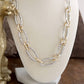 Chunky Statement Necklace – Elongated Textured Chain Necklace: Two Tone