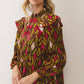 CD07564-Geometric Print Ruffle Mini Dress: CHOCOLATE / M