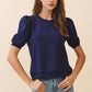 CT8936-Crew Neck Short Puff Sleeves Knit Top: Navy / L