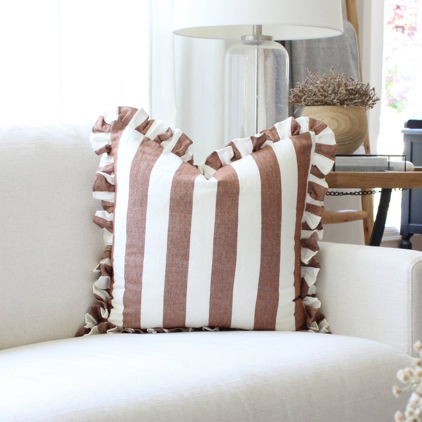 Ruffled Cabana Stripe Pillow Cover Collection: Blue