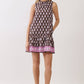 CD07314-Border Print Sleeveless Drop Waist Mini Dress: Brown / L