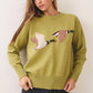 CW2679-Flying Duck Intarsia Crew Neck Sweater: Green / S